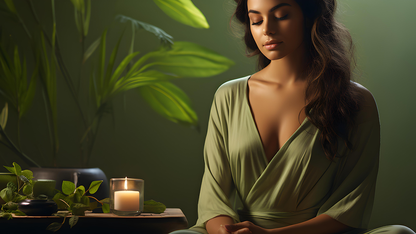 Спокойное лицо женщины после сеанса расслабляющего массажа