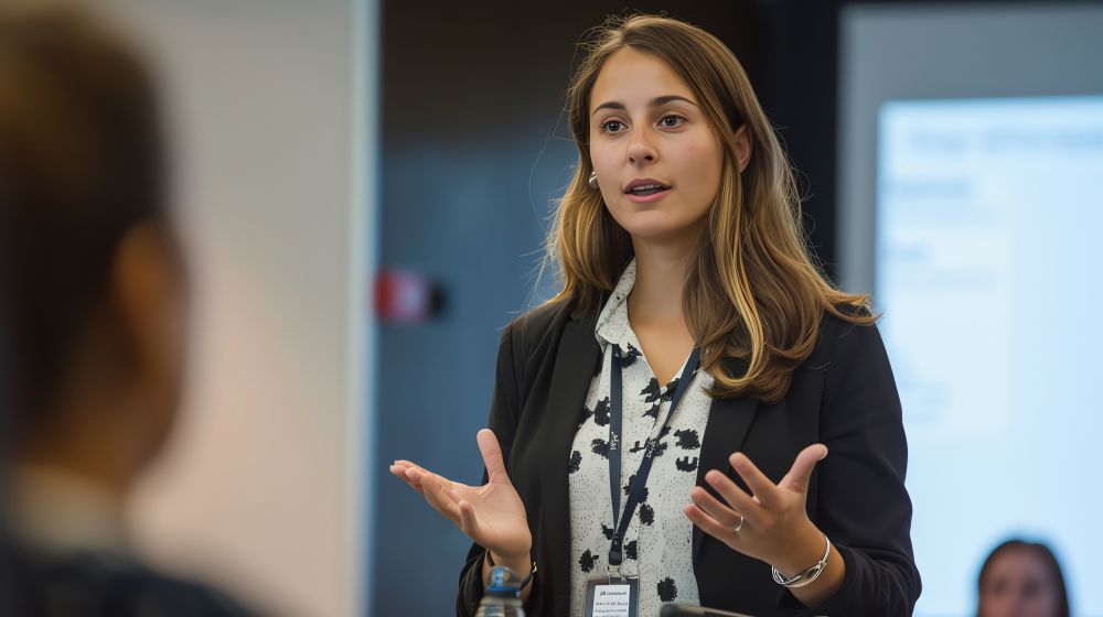 Девушка ведет лекцию о массаже